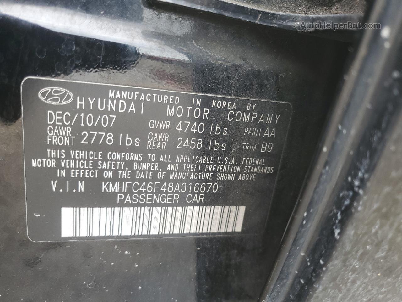 2008 Hyundai Azera Se Black vin: KMHFC46F48A316670
