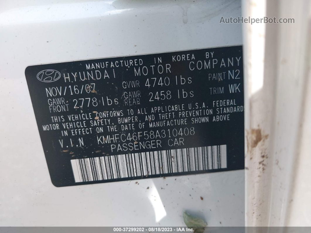 2008 Hyundai Azera Limited Белый vin: KMHFC46F58A310408