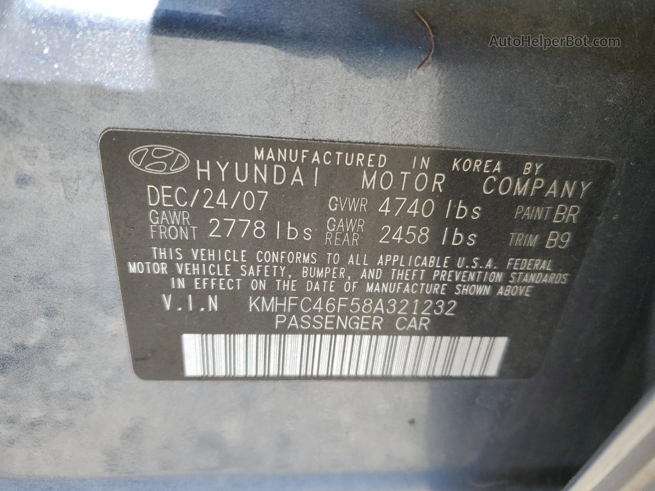 2008 Hyundai Azera Se Blue vin: KMHFC46F58A321232