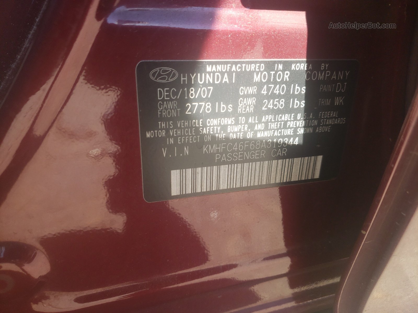 2008 Hyundai Azera Se Бордовый vin: KMHFC46F68A319344