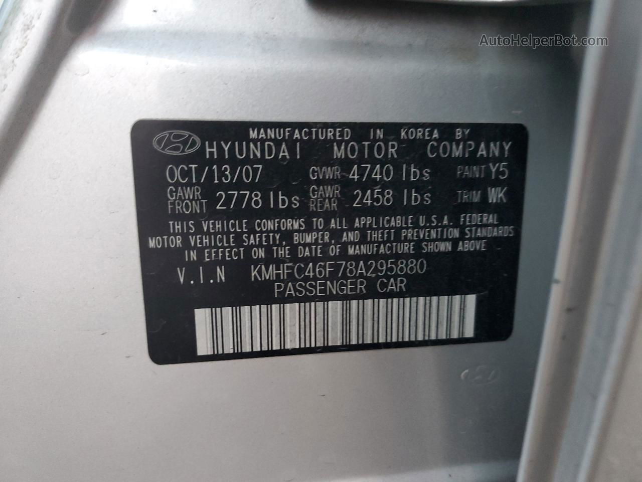 2008 Hyundai Azera Se Silver vin: KMHFC46F78A295880