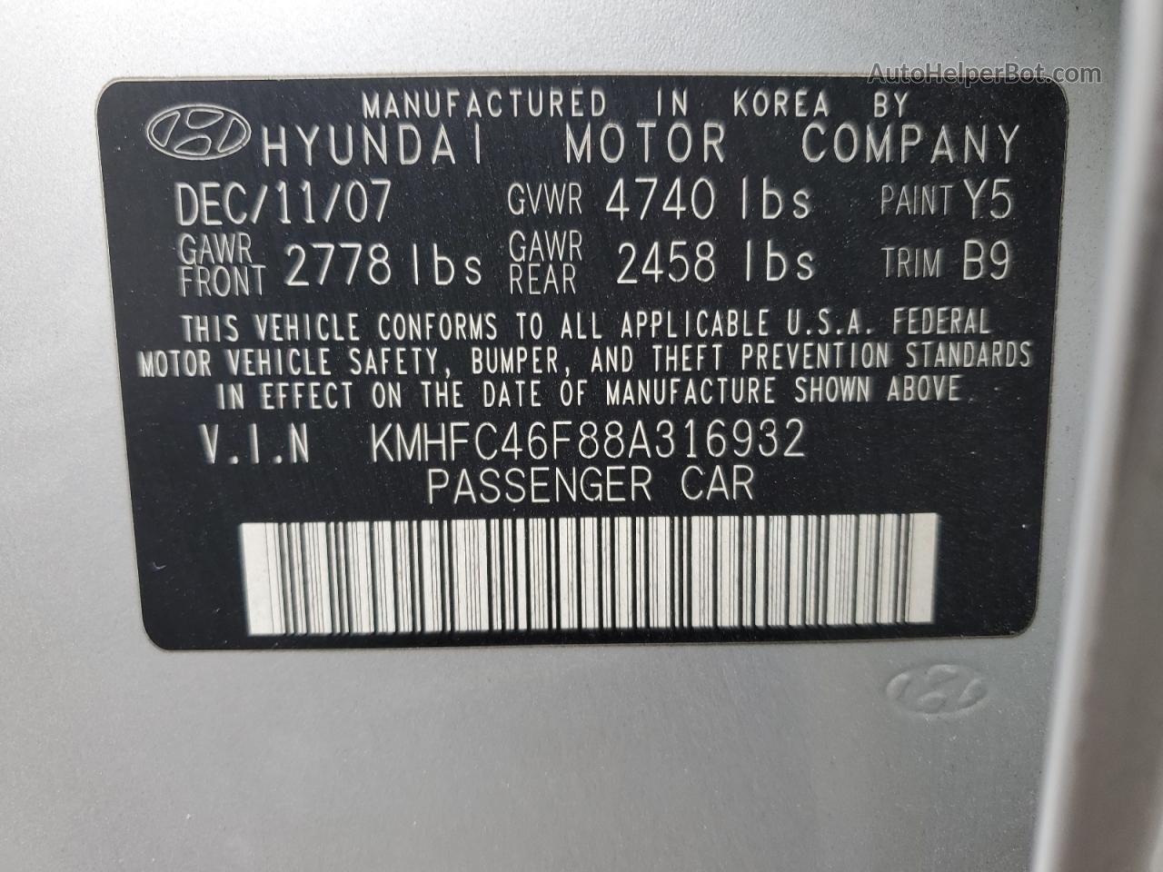 2008 Hyundai Azera Se Silver vin: KMHFC46F88A316932
