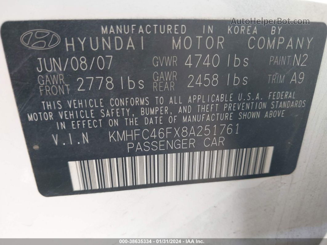 2008 Hyundai Azera Limited Белый vin: KMHFC46FX8A251761