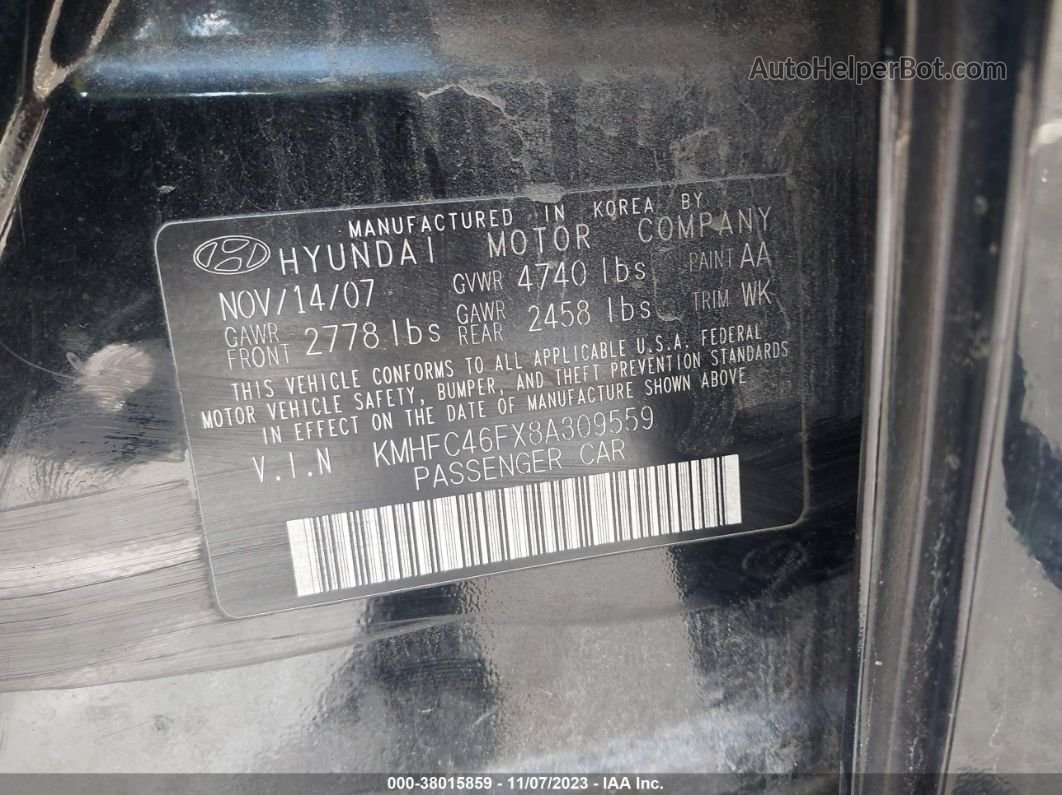 2008 Hyundai Azera Limited Черный vin: KMHFC46FX8A309559