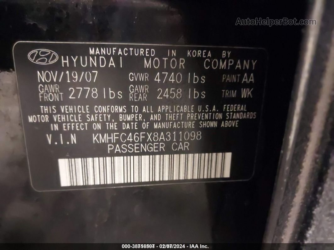 2008 Hyundai Azera Limited Black vin: KMHFC46FX8A311098
