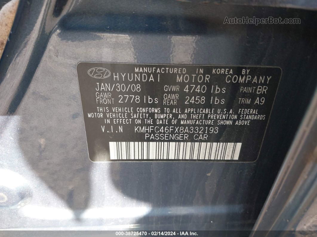 2008 Hyundai Azera Limited Blue vin: KMHFC46FX8A332193