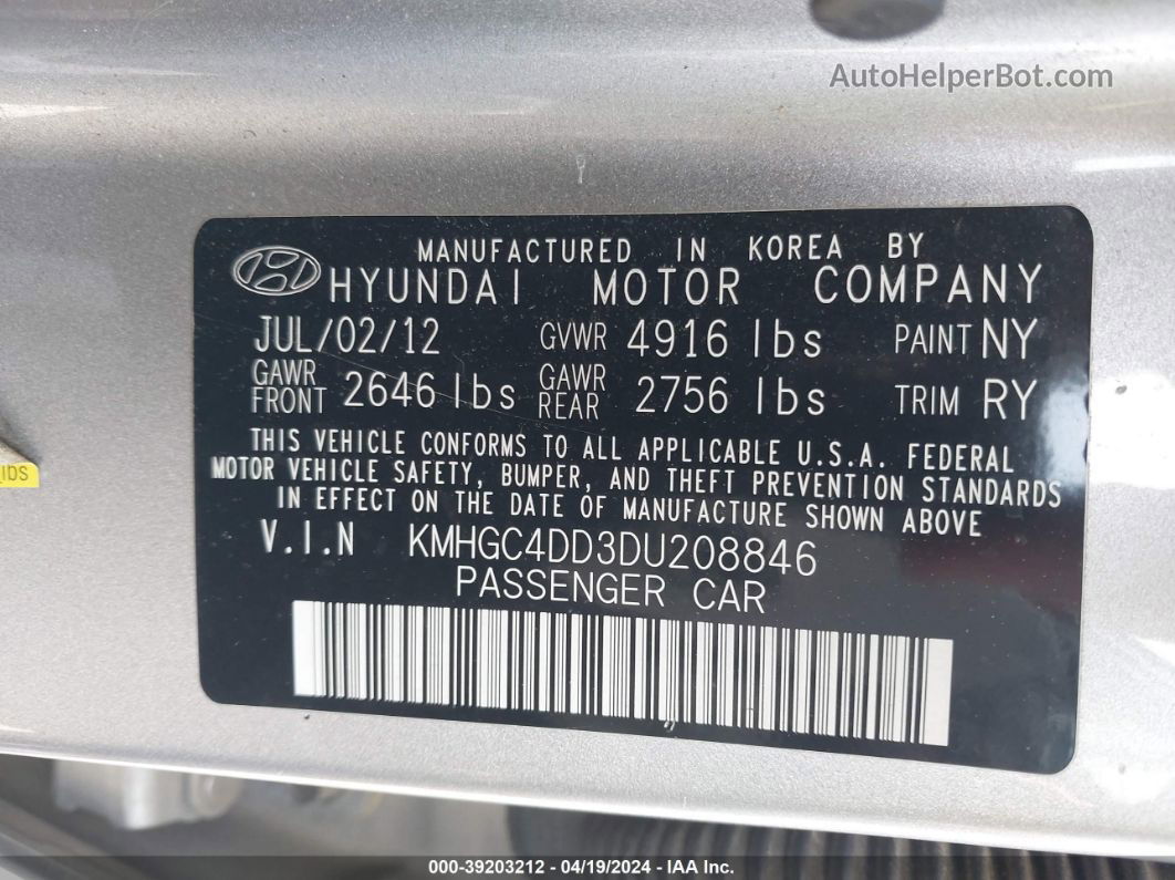 2013 Hyundai Genesis 3.8 Серебряный vin: KMHGC4DD3DU208846