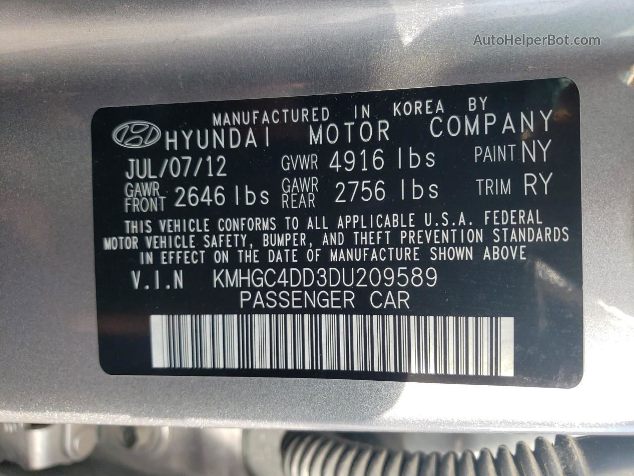 2013 Hyundai Genesis 3.8l Silver vin: KMHGC4DD3DU209589