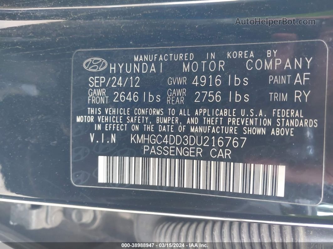 2013 Hyundai Genesis 3.8 Black vin: KMHGC4DD3DU216767