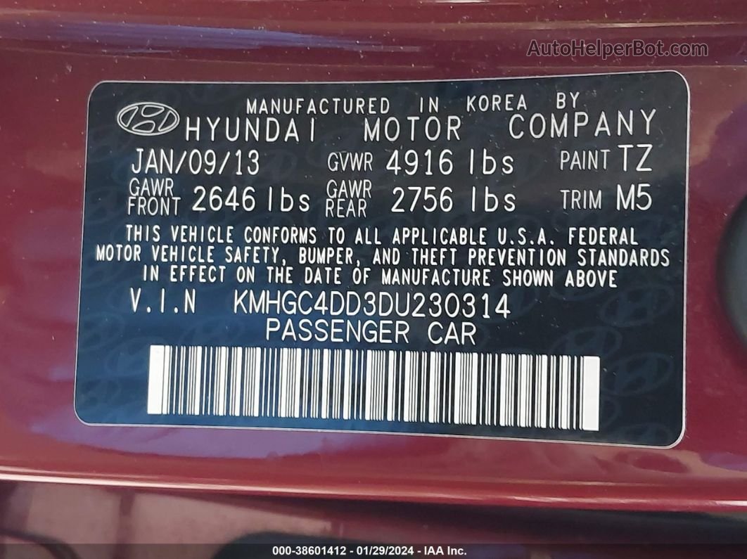2013 Hyundai Genesis 3.8 Бордовый vin: KMHGC4DD3DU230314