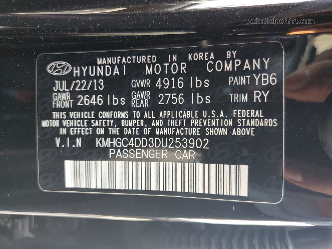 2013 Hyundai Genesis 3.8l Black vin: KMHGC4DD3DU253902