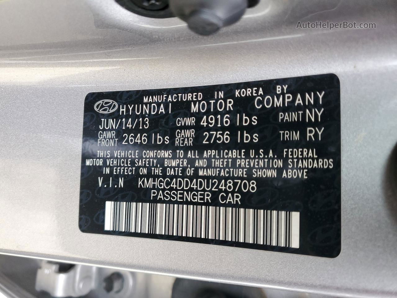 2013 Hyundai Genesis 3.8l Silver vin: KMHGC4DD4DU248708