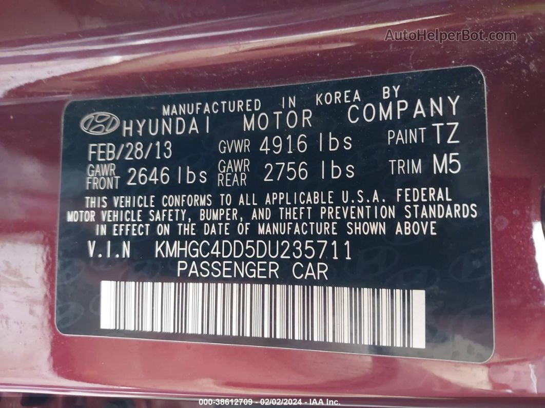 2013 Hyundai Genesis 3.8 Бордовый vin: KMHGC4DD5DU235711