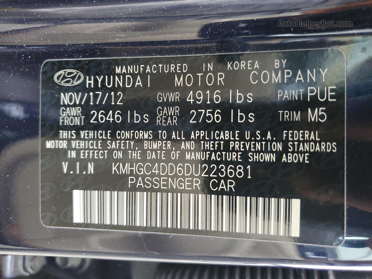2013 Hyundai Genesis 3.8l Синий vin: KMHGC4DD6DU223681