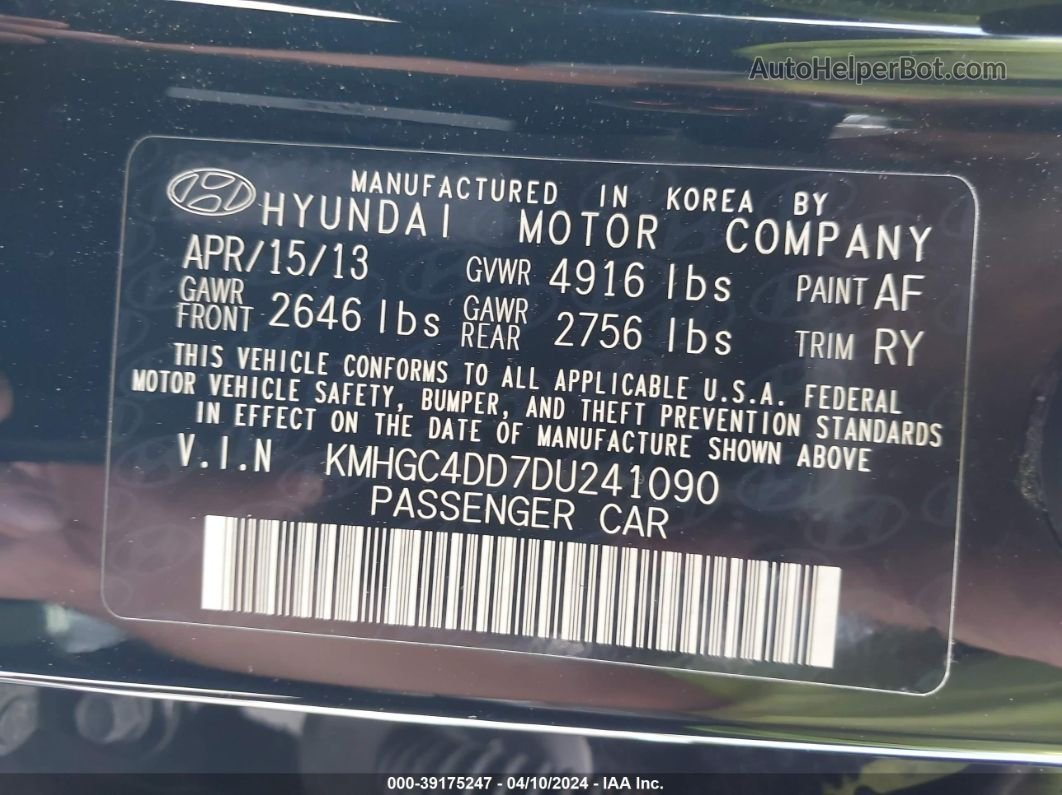 2013 Hyundai Genesis 3.8 Black vin: KMHGC4DD7DU241090