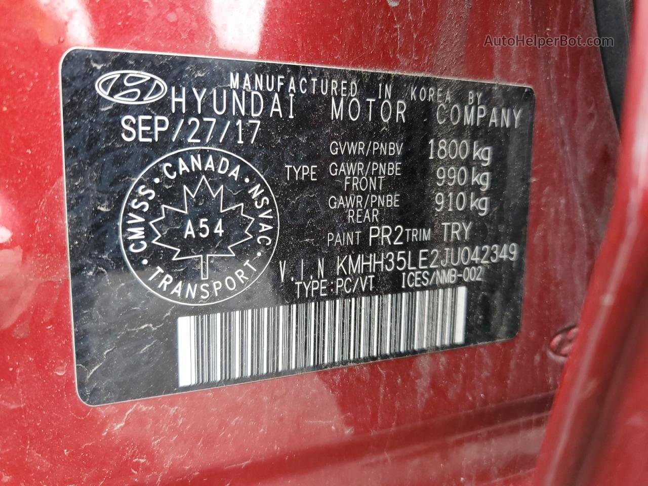2018 Hyundai Elantra Gt  Red vin: KMHH35LE2JU042349