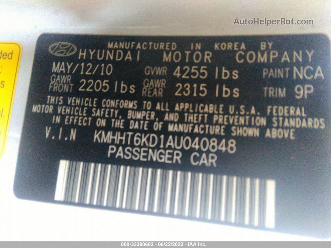 2010 Hyundai Genesis Coupe Track Silver vin: KMHHT6KD1AU040848