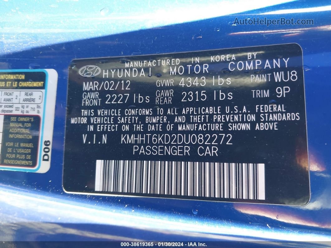 2013 Hyundai Genesis 2.0t Blue vin: KMHHT6KD2DU082272