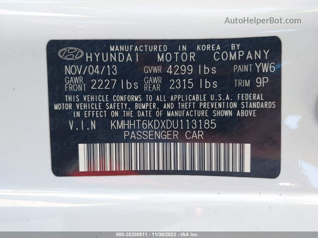 2013 Hyundai Genesis 2.0t R-spec Белый vin: KMHHT6KDXDU113185