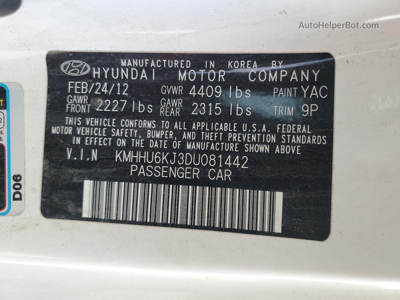 2013 Hyundai Genesis Coupe 3.8l White vin: KMHHU6KJ3DU081442