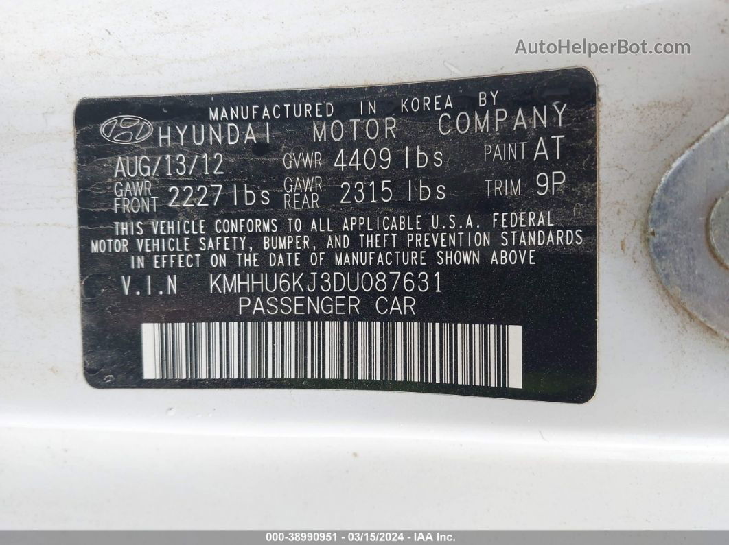 2013 Hyundai Genesis 3.8 Grand Touring Белый vin: KMHHU6KJ3DU087631