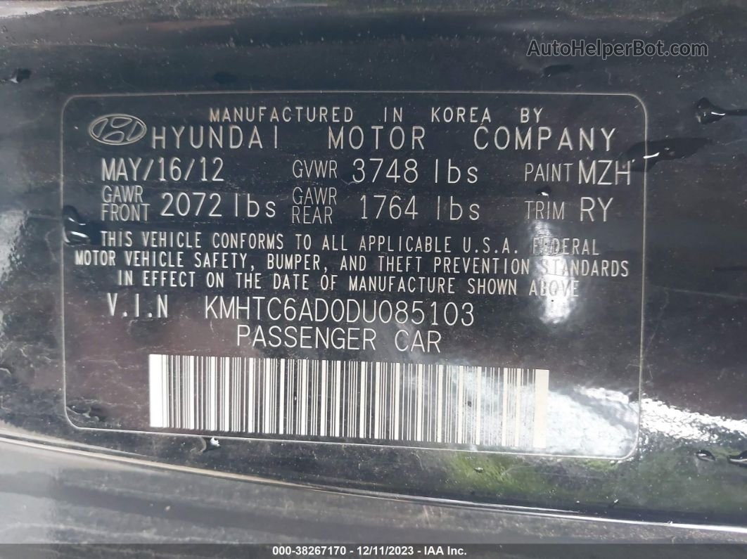 2013 Hyundai Veloster Base W/gray Black vin: KMHTC6AD0DU085103