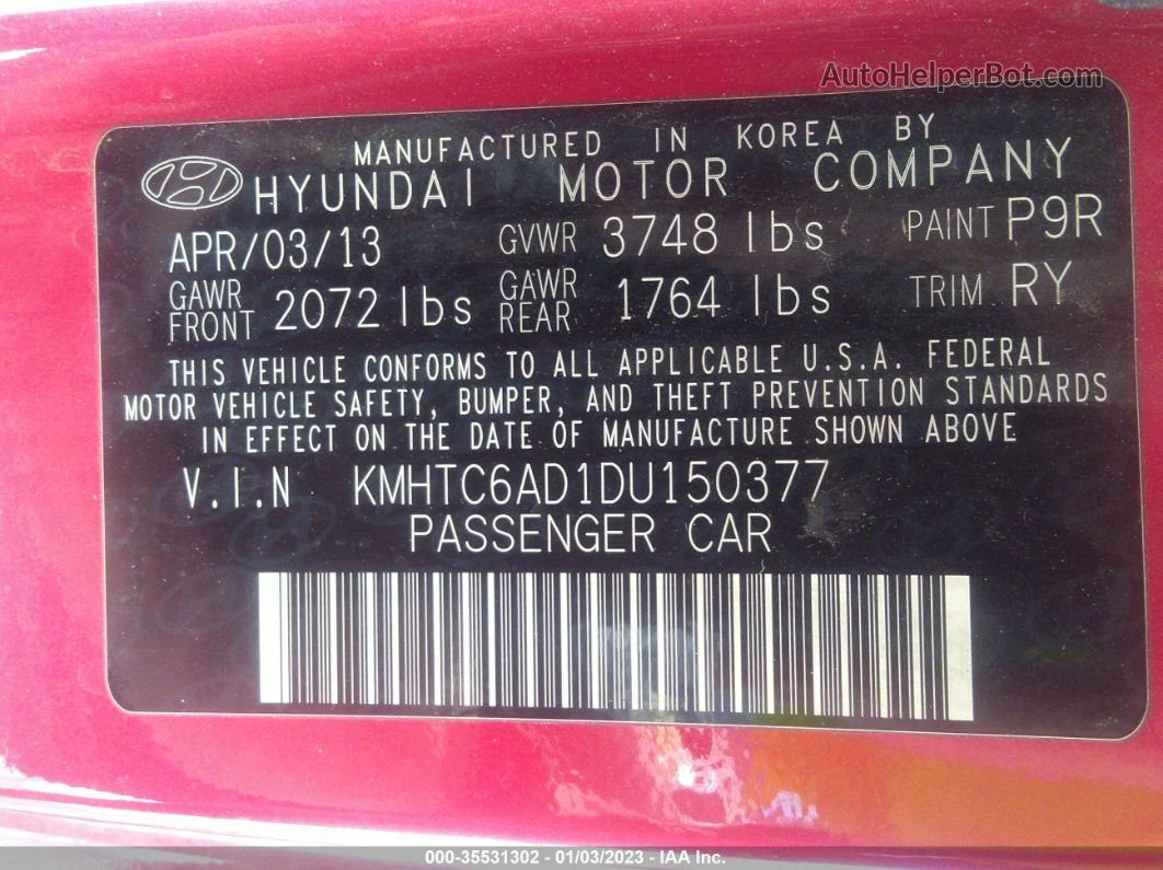 2013 Hyundai Veloster W/gray Int Red vin: KMHTC6AD1DU150377