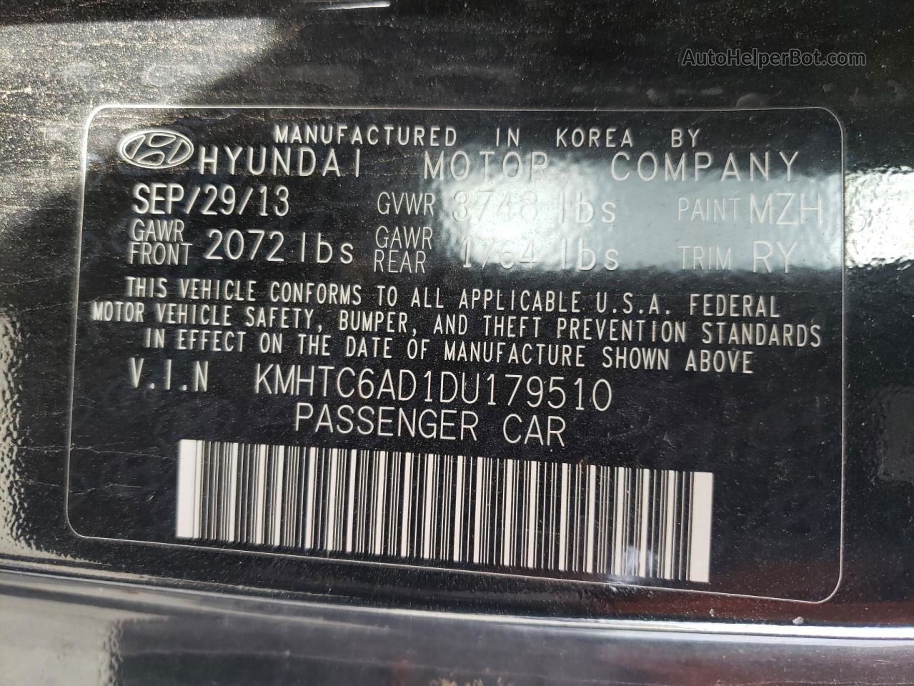 2013 Hyundai Veloster  Черный vin: KMHTC6AD1DU179510