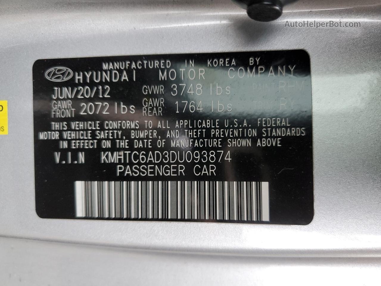 2013 Hyundai Veloster  Silver vin: KMHTC6AD3DU093874