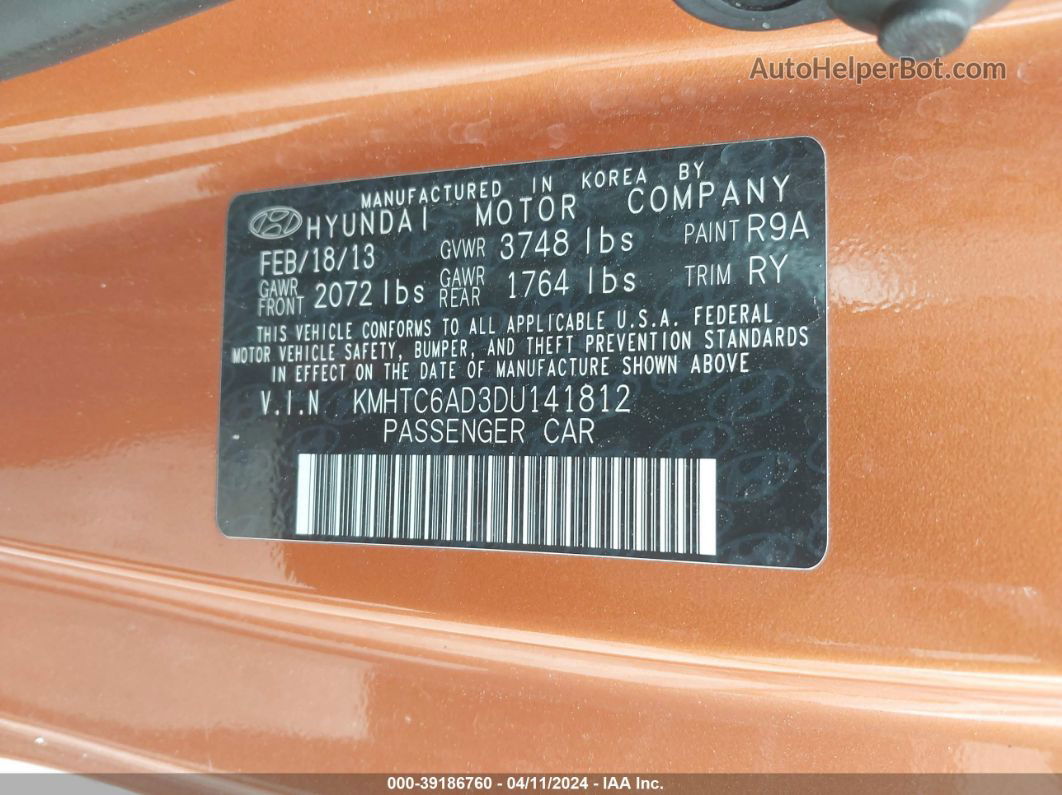 2013 Hyundai Veloster Base W/black Оранжевый vin: KMHTC6AD3DU141812