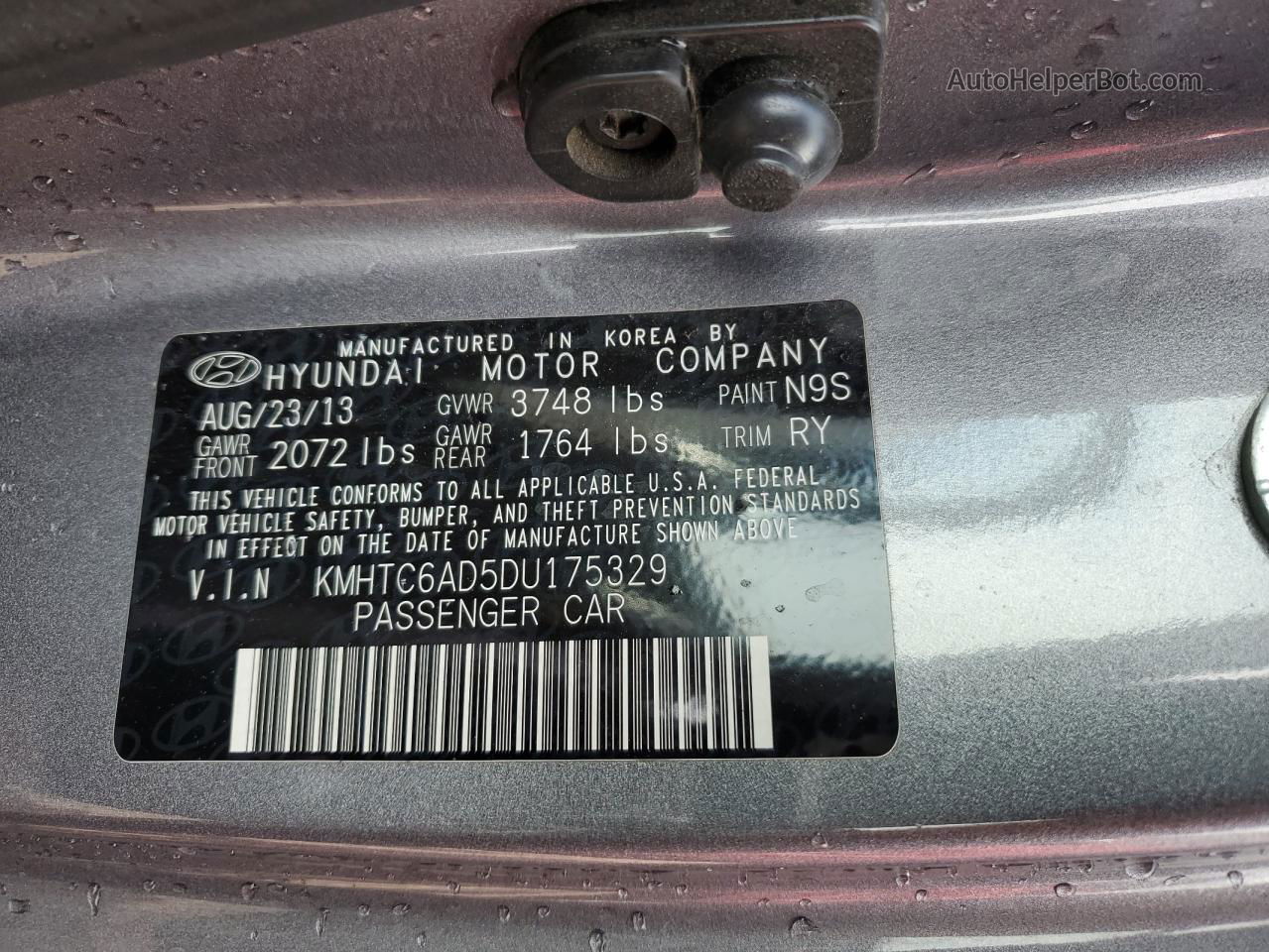 2013 Hyundai Veloster  Gray vin: KMHTC6AD5DU175329