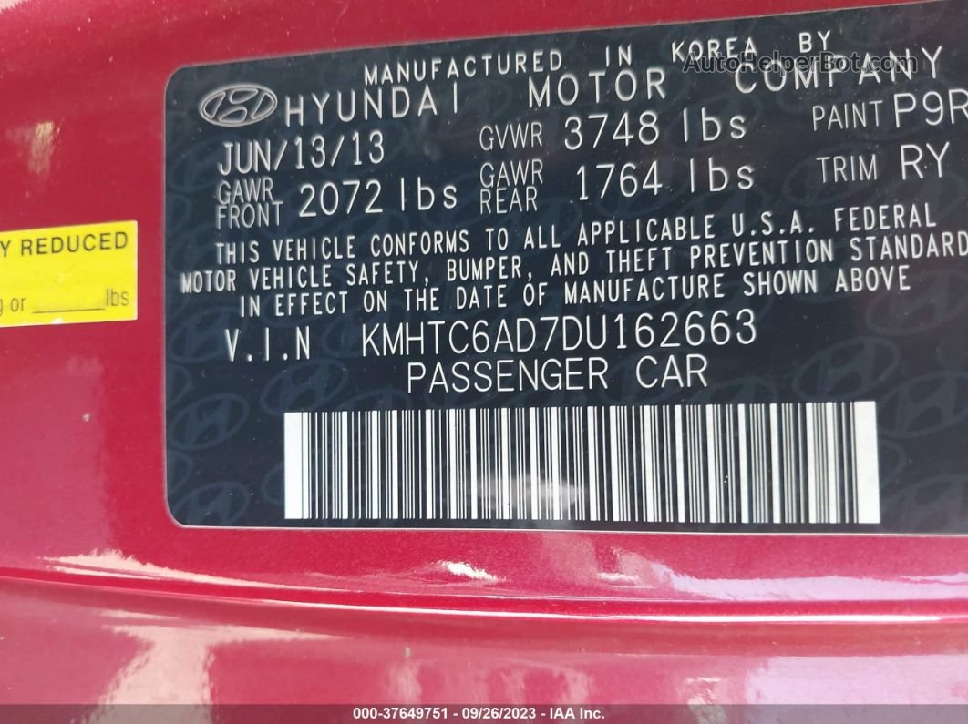 2013 Hyundai Veloster Mix Red vin: KMHTC6AD7DU162663