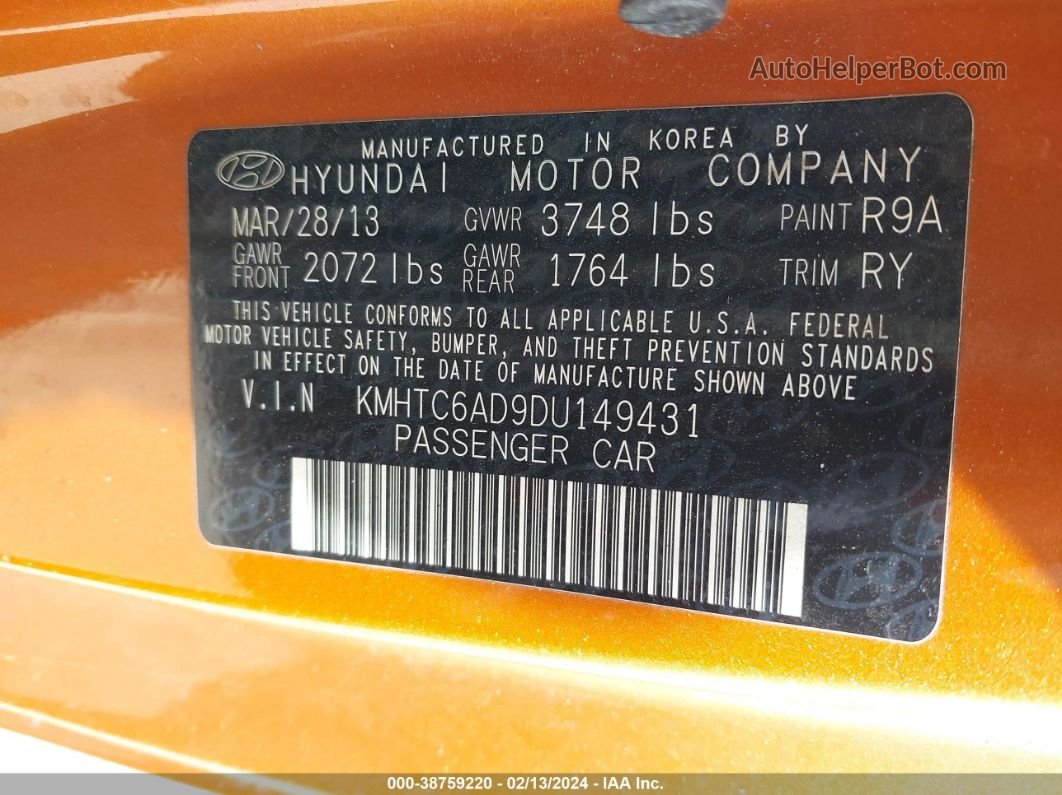 2013 Hyundai Veloster Base W/black Orange vin: KMHTC6AD9DU149431