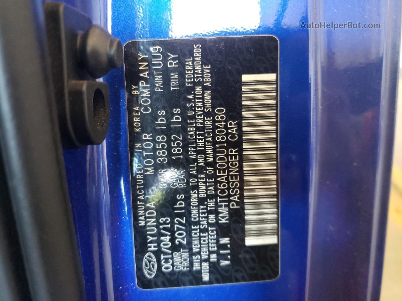 2013 Hyundai Veloster Turbo Blue vin: KMHTC6AE0DU180480