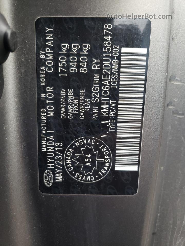 2013 Hyundai Veloster Turbo Gray vin: KMHTC6AE2DU158478