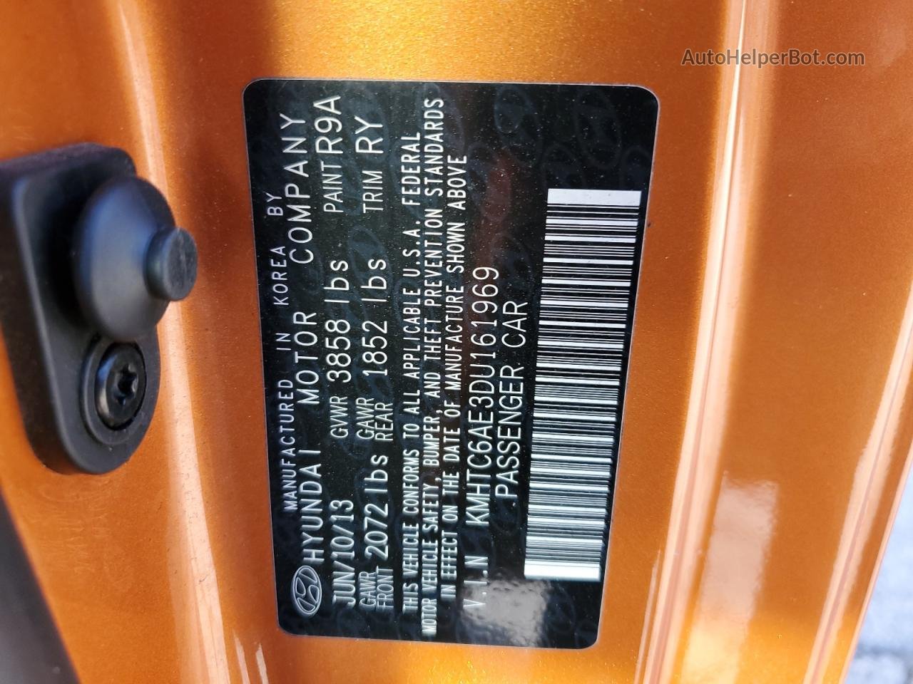 2013 Hyundai Veloster Turbo Оранжевый vin: KMHTC6AE3DU161969