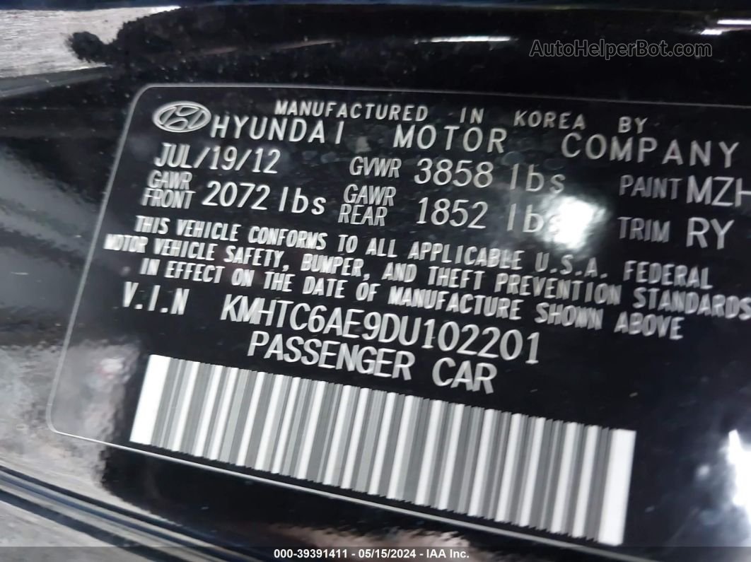 2013 Hyundai Veloster Turbo W/blue Black vin: KMHTC6AE9DU102201