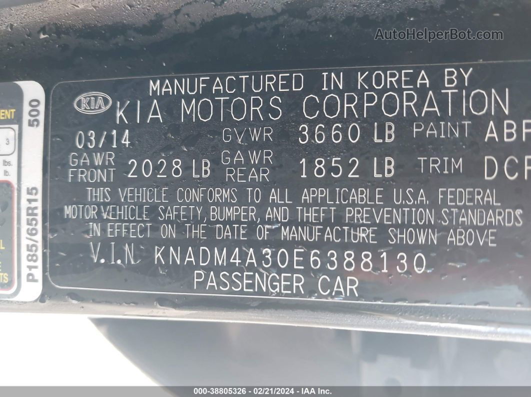 2014 Kia Rio Lx Черный vin: KNADM4A30E6388130