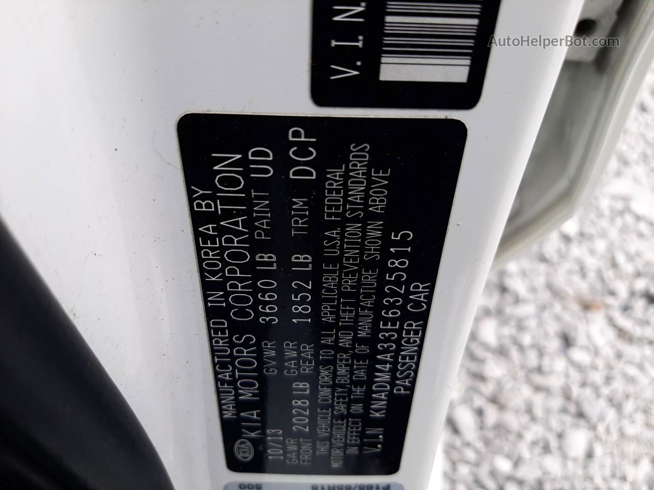 2014 Kia Rio Lx Белый vin: KNADM4A33E6325815