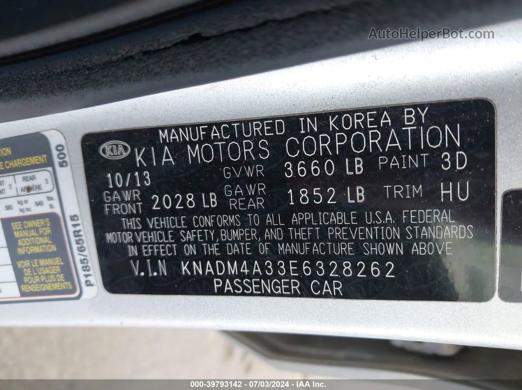 2014 Kia Rio Lx Серебряный vin: KNADM4A33E6328262