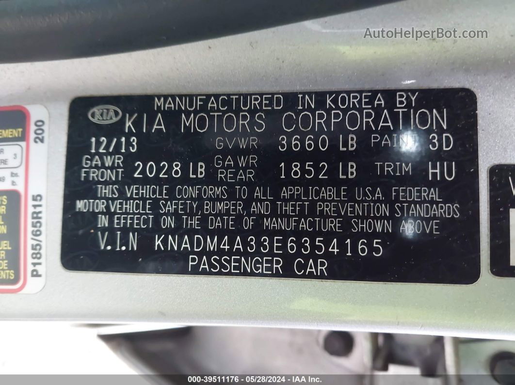 2014 Kia Rio Lx Silver vin: KNADM4A33E6354165