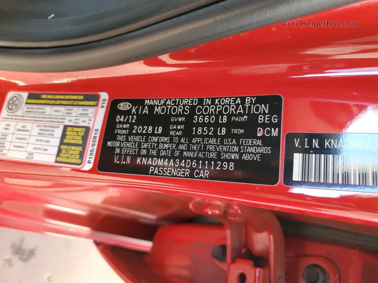 2013 Kia Rio Lx Red vin: KNADM4A34D6111298