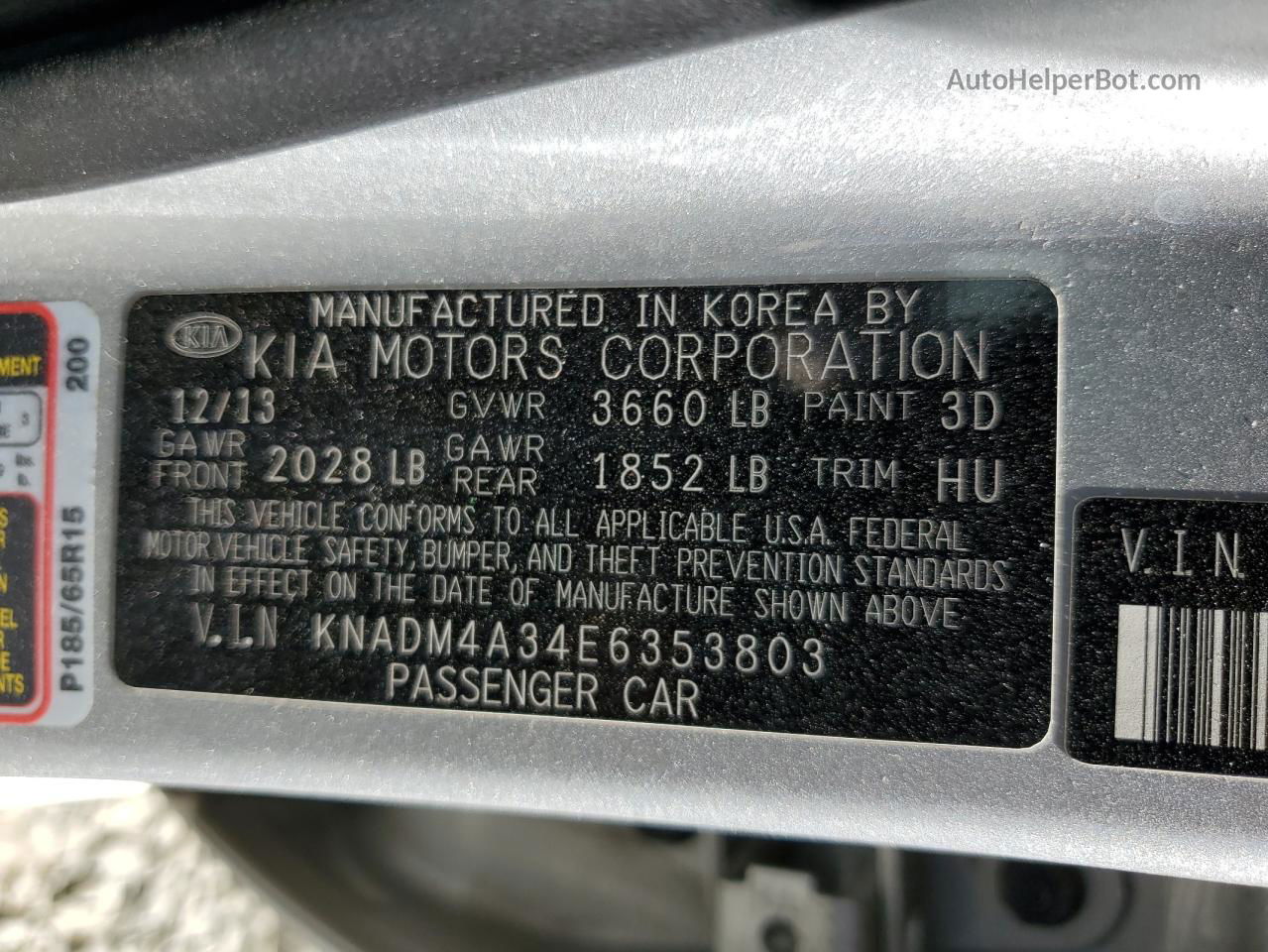 2014 Kia Rio Lx Серебряный vin: KNADM4A34E6353803