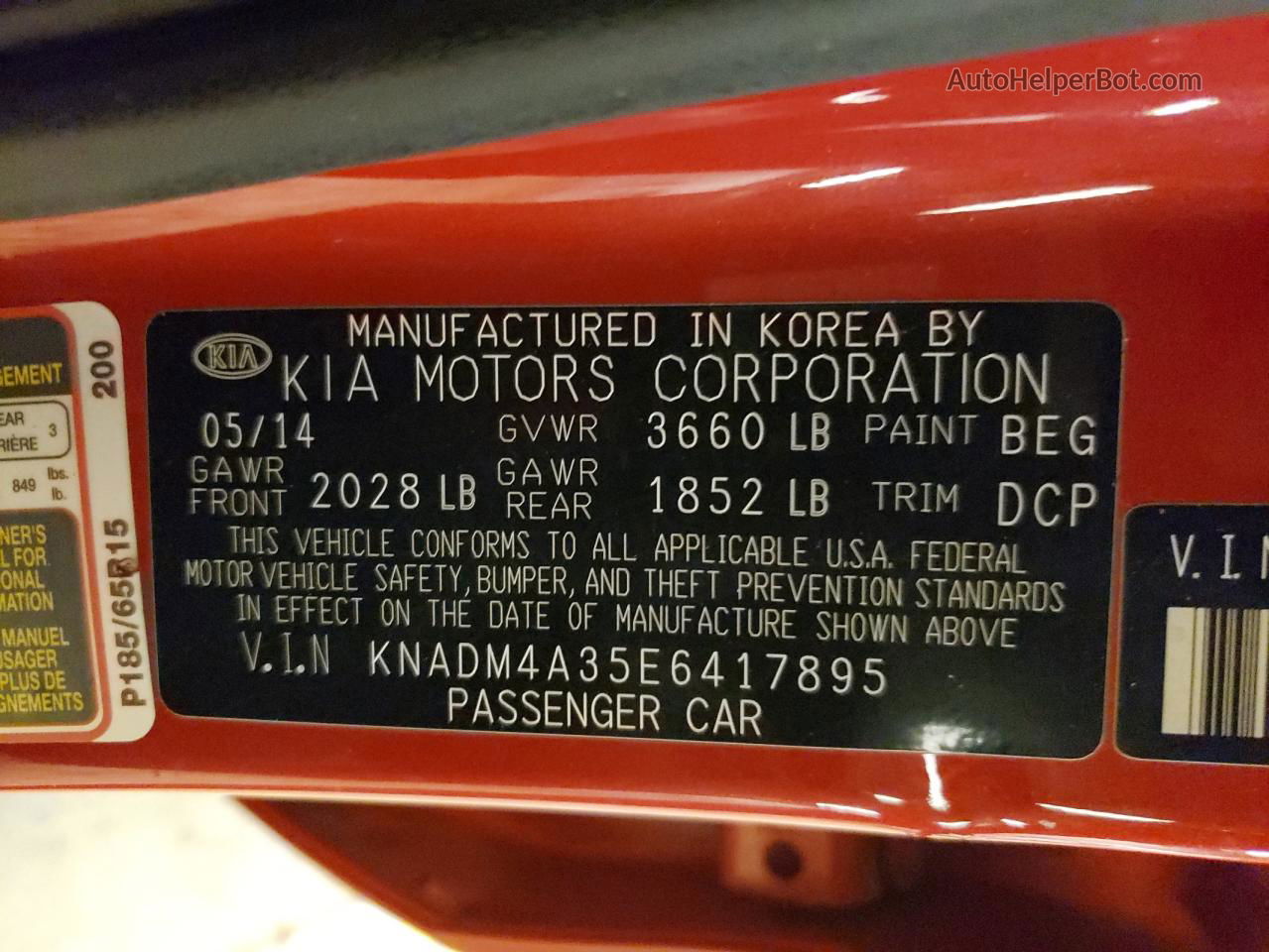 2014 Kia Rio Lx Красный vin: KNADM4A35E6417895