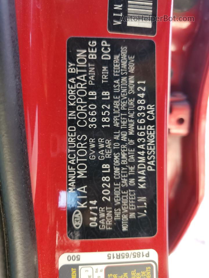 2014 Kia Rio Lx Red vin: KNADM4A36E6398421