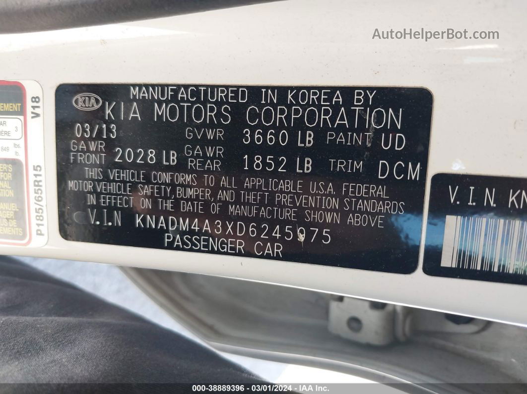 2013 Kia Rio Lx Белый vin: KNADM4A3XD6245975