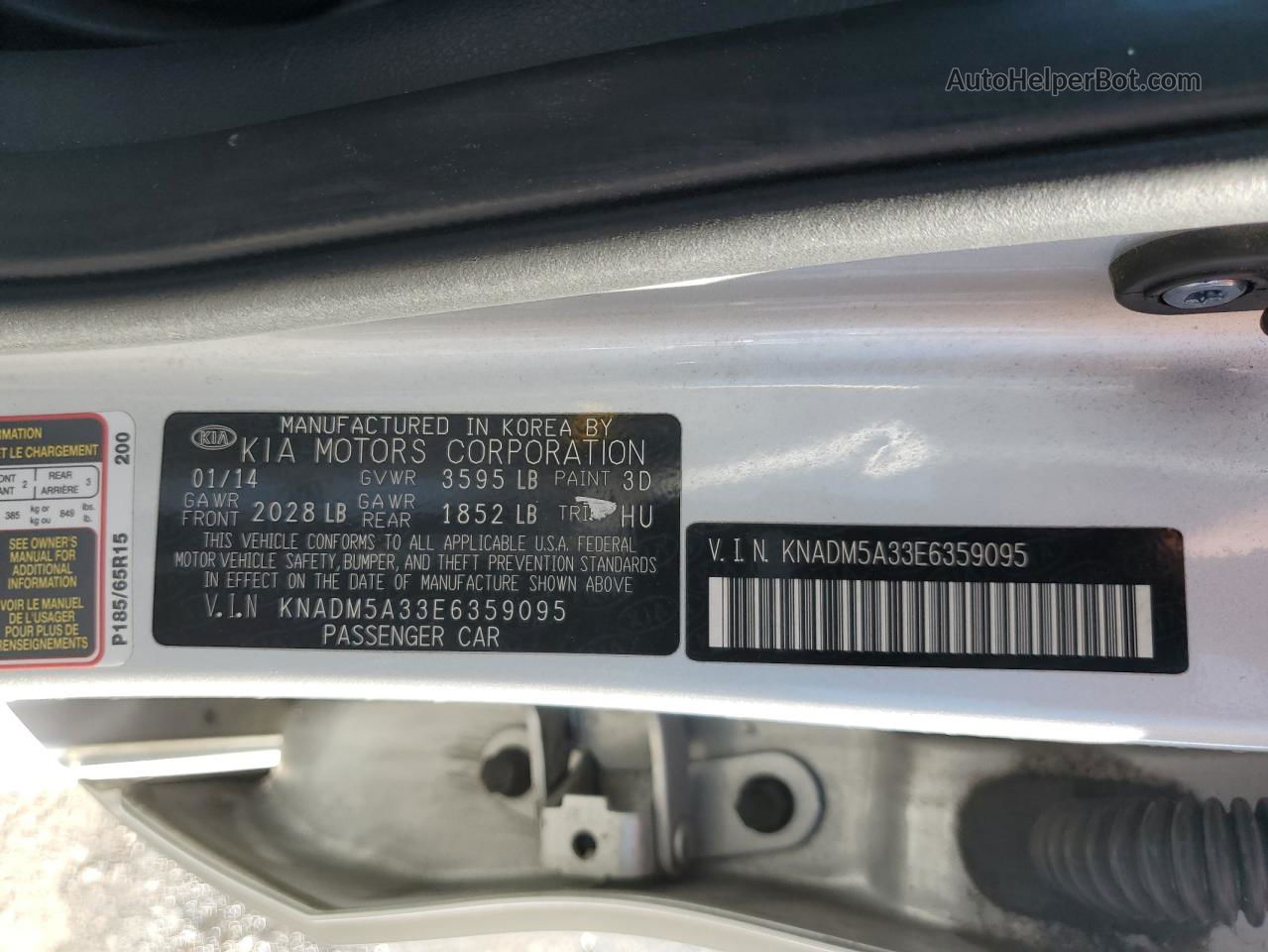 2014 Kia Rio Lx Silver vin: KNADM5A33E6359095