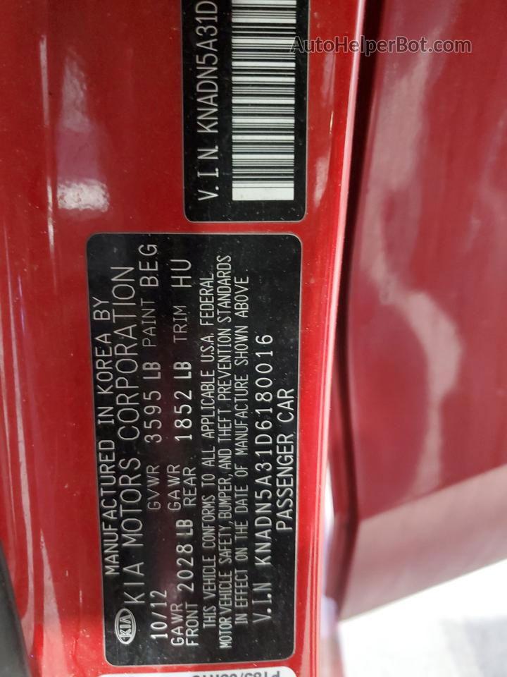 2013 Kia Rio Ex Red vin: KNADN5A31D6180016