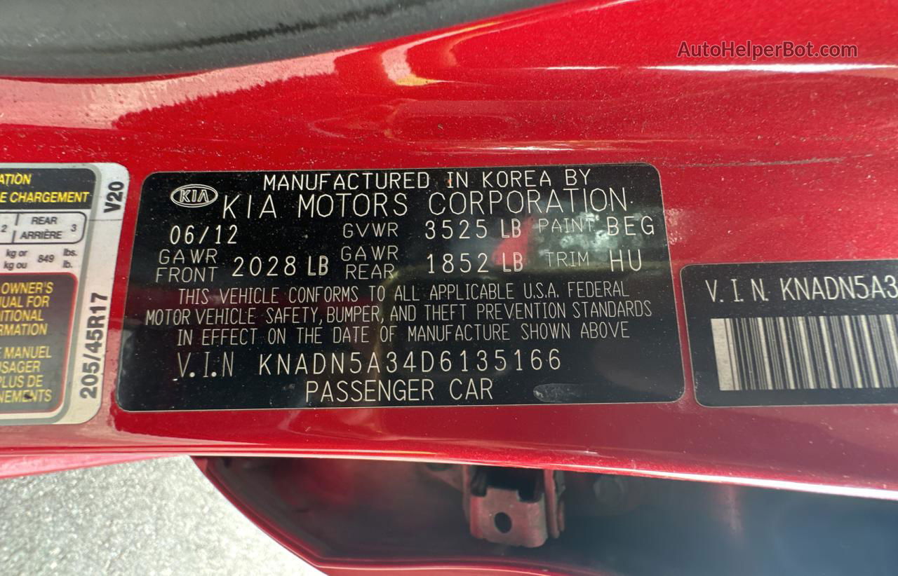 2013 Kia Rio Ex Red vin: KNADN5A34D6135166