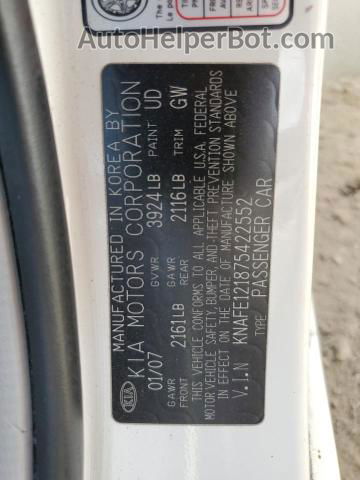 2007 Kia Spectra Ex Белый vin: KNAFE121875422552